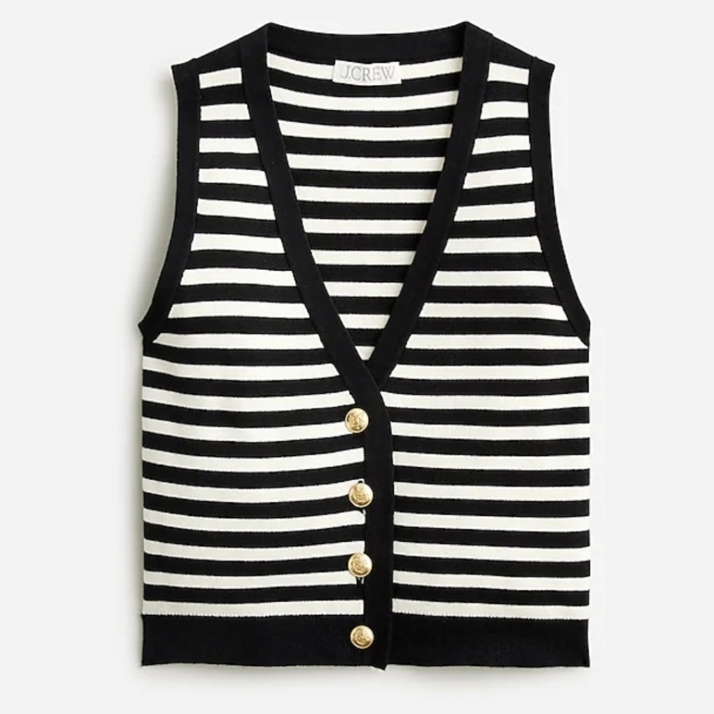 J. Crew Emilie Black and White Striped Knit Sweater-Vest Sz XL NWT